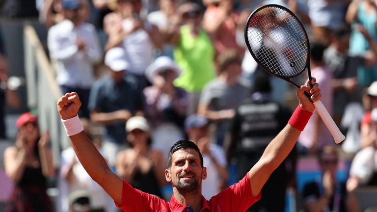 Novak Djokovic of Serbia celebrates after winning his match against Rafael Nadal.
Pic: Reuters