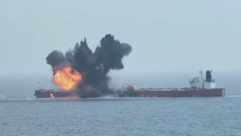 Huge Explosion as Crude Oil Tanker Targeted by Houthis in Red Sea