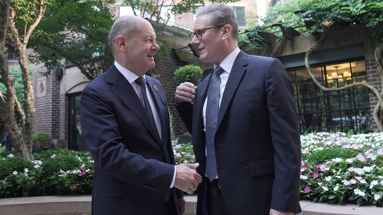 Keir Starmer meeting German Chancellor Olaf Scholz.
Pic: PA