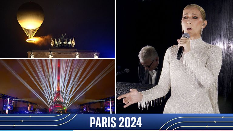 Celine Dion sings from Eiffel Tower during rain-drenched Paris Olympics opening ceremony – featuring Lady Gaga and Zidane