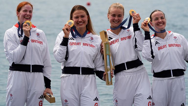 Gold medal winners Lauren Henry, Hannah Scott, Lola Anderson and Georgina Brayshaw. Pic: Sarah Phipps-USA TODAY Sports via Reuters