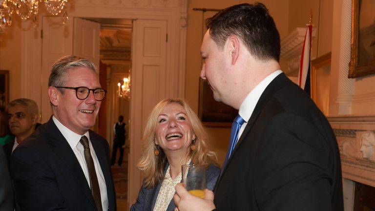 Keir Starmer, Mayor of West Yorkshire Tracy Brabin and Tees Valley Mayor Ben Houchen, during a meeting with English regional mayors, at No 10 Downing Street. 
Pic: PA