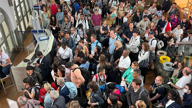 Passengers queuing at the Gare Du Nord train station in Paris.
Pic: ames Loader /PS