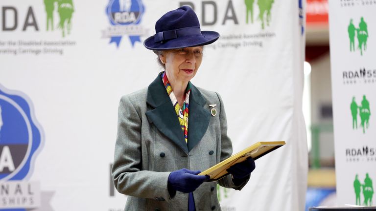 The Princess Royal presents an award during the Riding for the Disabled Association (RDA) National Championships at Hartpury University and Hartpury College in Gloucestershire. Picture date: Friday July 12, 2024.