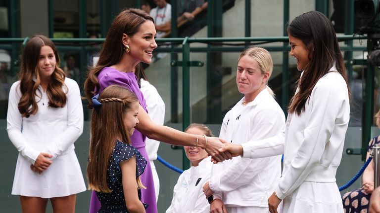 The Princess of Wales and Princess Charlotte meet Emma Raducanu. Pic: PA