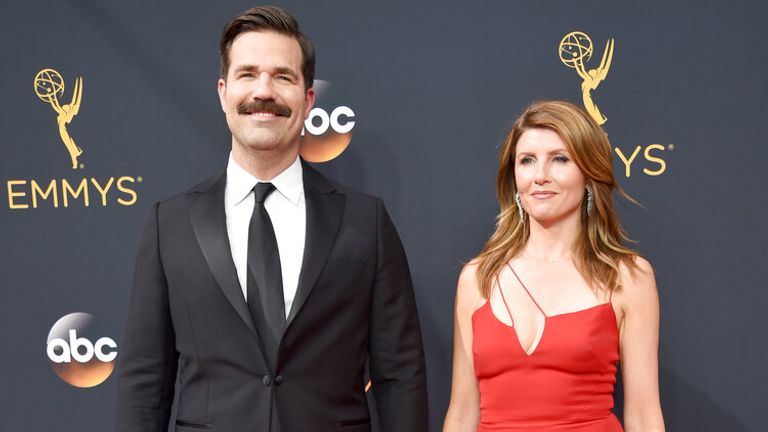 Rob Delaney, left, and Sharon Horgan arrives at the 68th Primetime Emmy Awards on Sunday, Sept. 18, 2016, at the Microsoft Theater in Los Angeles. (Photo by Phil McCarten/Invision for the Television Academy/AP Images)