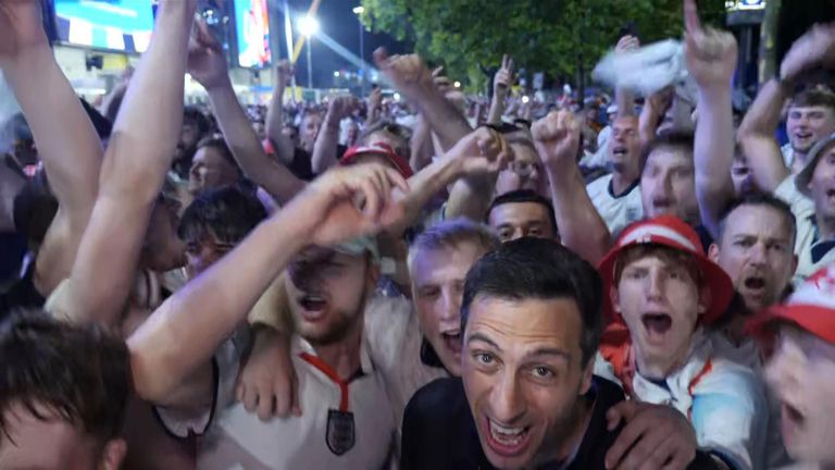 Fans were screaming and jumping outside of the Dortmund stadium after England won 2-1 against the Netherlands.