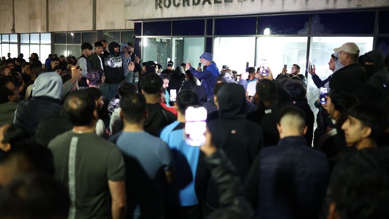 Protesters are seen outside Rochdale Police Station.
Pic Story Picture Agency/Shutterstock