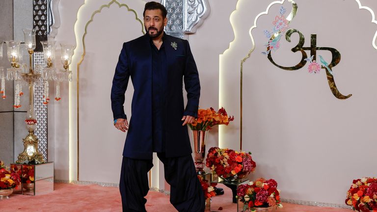 Bollywood actor Salman Khan poses for pictures on the red carpet. Pic: AP