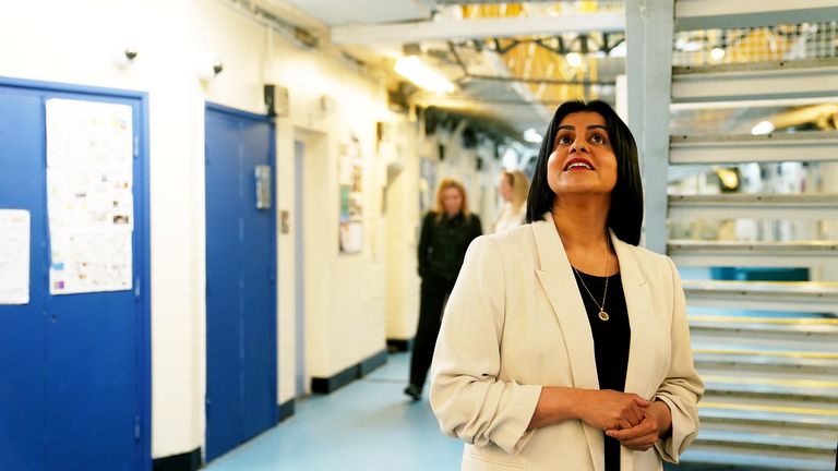 Justice Secretary Shabana Mahmood, with Governor Sarah Bott, during a visit to HMP Bedford.
Pic: PA