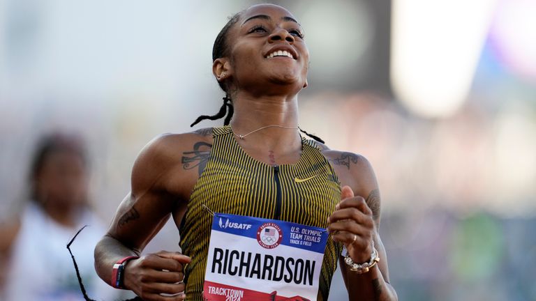 Sha'Carri Richardson after winning heat women's 200-meter semi-finals during the US Track and Field Olympic Team Trials in June. Pic: AP