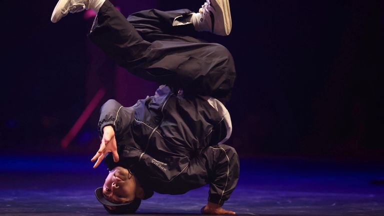 Shigeyuki Nakarai performs during the men's event of the 5th All Japan Breaking Championships in February 2024. Pic: AP