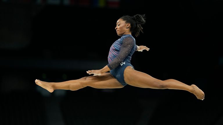 Simone Biles during a practice session before the Paris 2024 Olympic Summer Games. Pic: Reuters/USA Today