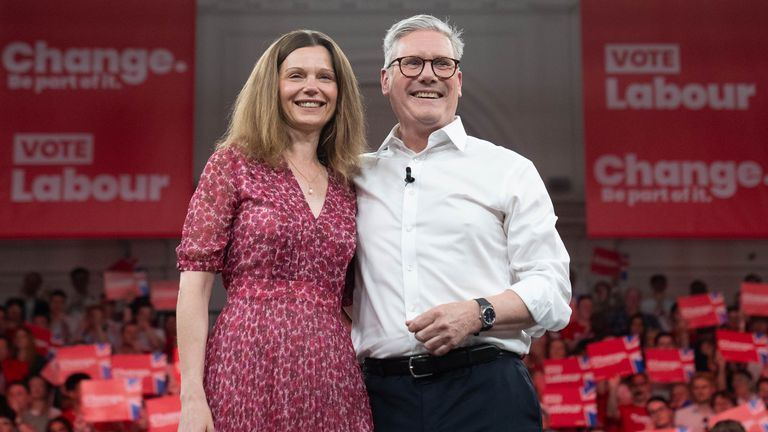 Sir Keir Starmer and his wife Victoria on the campaign trail in London. Image: PA