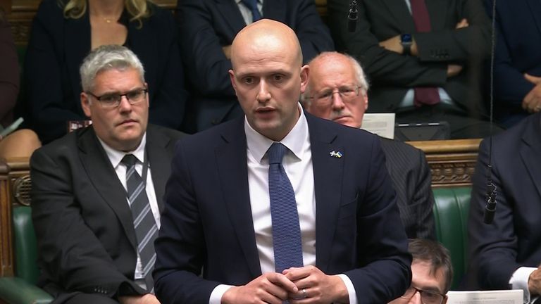  Stephen Flynn directs a question to  Keir Starmer.
Pic:PA