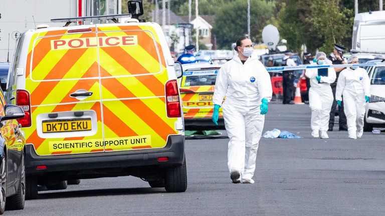 A crime scenes officer (SOCO) at the scene in Southport, Merseyside, where a man was detained and a knife seized after several people were injured in an alleged stabbing.  Eight patients with stab wounds were treated at the scene and taken to hospitals, including Alder Hey Children's Hospital.  Photo date: Monday, July 29, 2024.