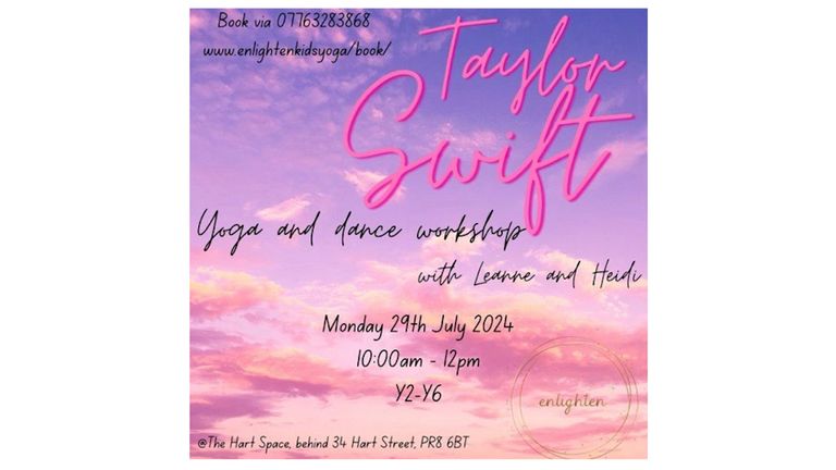 A poster for the Taylor Swift-themed dance workshop. Pic: @enlighten_kidsyoga_southport/Instagram