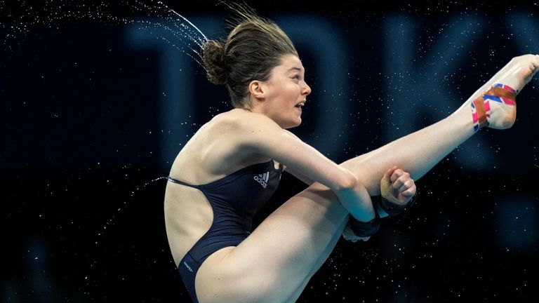 Spendolini-Sirieix dives during Olympic debut in Tokyo.  Photo: AP