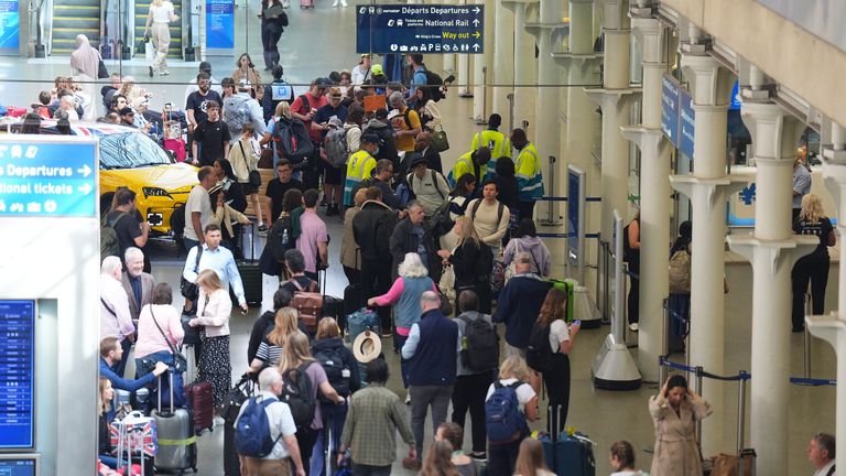 Passengers queue at the Eurostar terminal at St Pancras station. Pic: PA