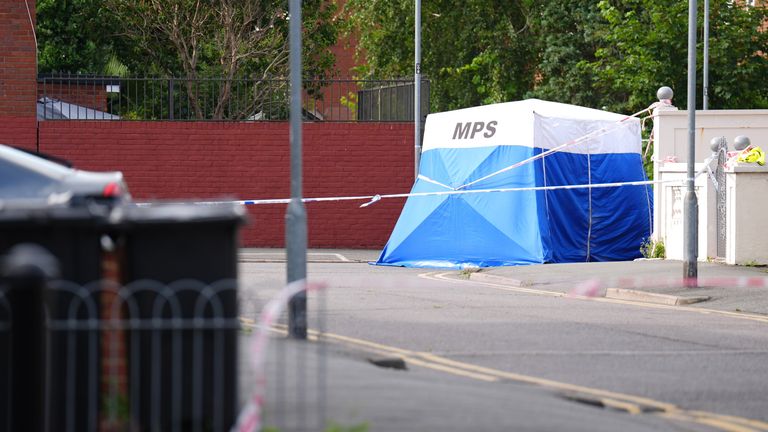 A forensic tent at the scene in Stellman Close, Hackney, following the fatal stabbing. Pic: PA