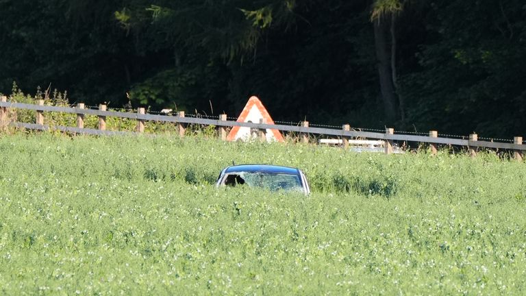 The white Vauxhall Corsa was travelling south on the M9 between junctions 8 and 9 when it crashed. Pic: PA