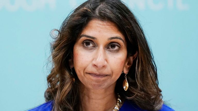 Suella Braverman gives a speech at Fareham Leisure Centre in Fareham.
Pic: PA