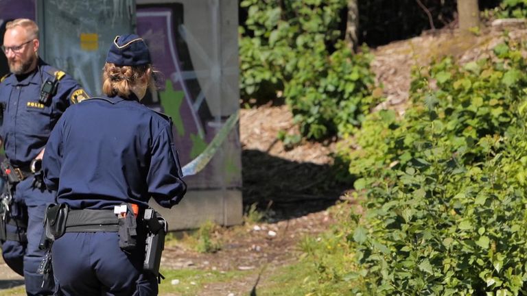 Swedish police setting up the crime scene. Pic: TV4