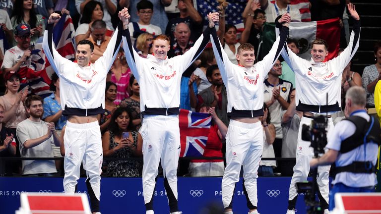 (L-R) Great Britain's James Guy, Tom Dean, Matthew Richards and Duncan Scott. Pic: PA