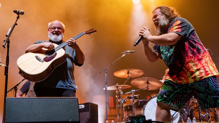 FILE - Kyle Gass, left, and Jack Black of Tenacious D perform at the Louder Than Life Music Festival in Louisville, Ky., on Sept. 22, 2022. (Photo by Amy Harris/Invision/AP, File)