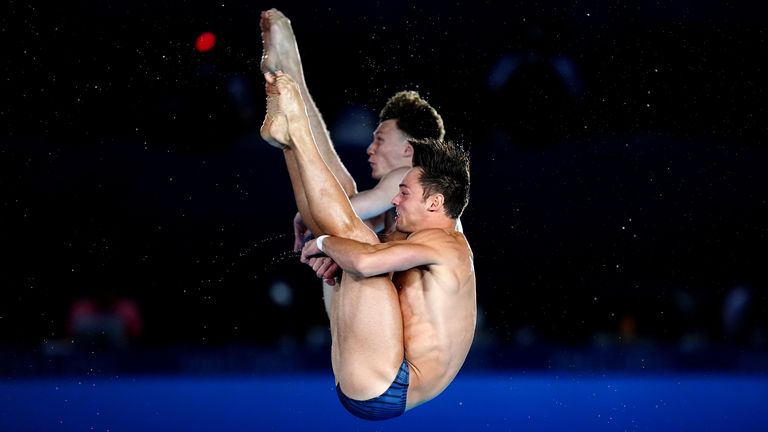 Daley and Williams during the Men's Synchronised 10m Platform Final. Pic: PA