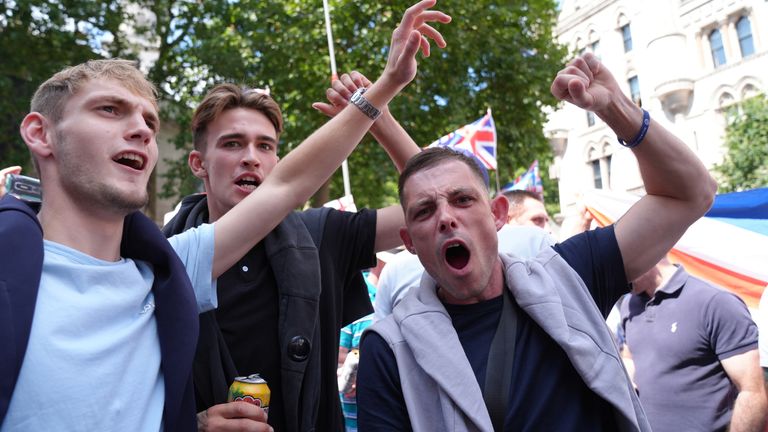 Tommy Robinson supporters in central London on Saturday. Pic: PA
