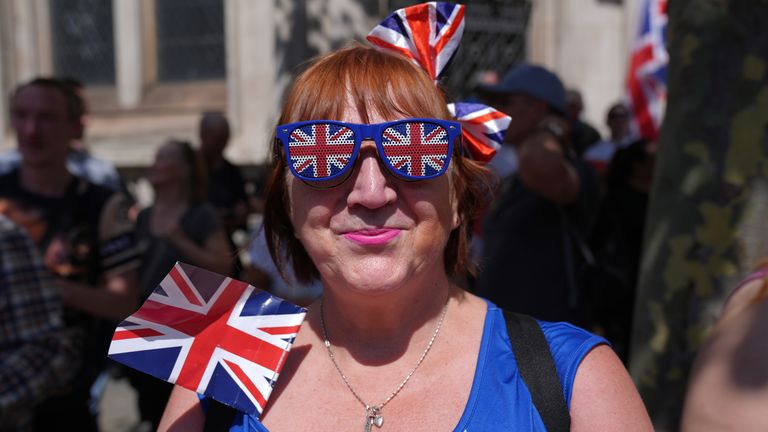 A woman at the 'patriotic rally' on Saturday. Pic: PA