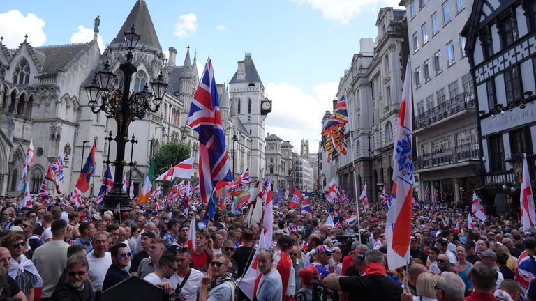 Protesters fill the beach in central London. Image: PA