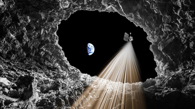 An artist's impression of the lunar pit in the Sea Of Tranquillity on the moon. Pic: University Of Trento/PA