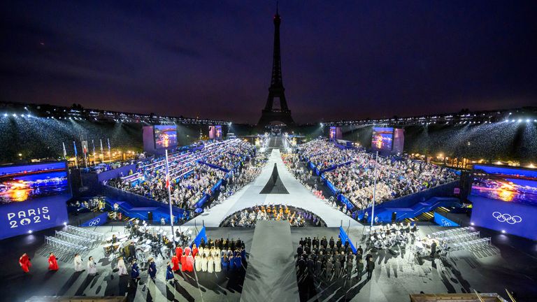 Overview of the Trocadero venue as the delegations arrive during the opening ceremony. PIc: Reuters