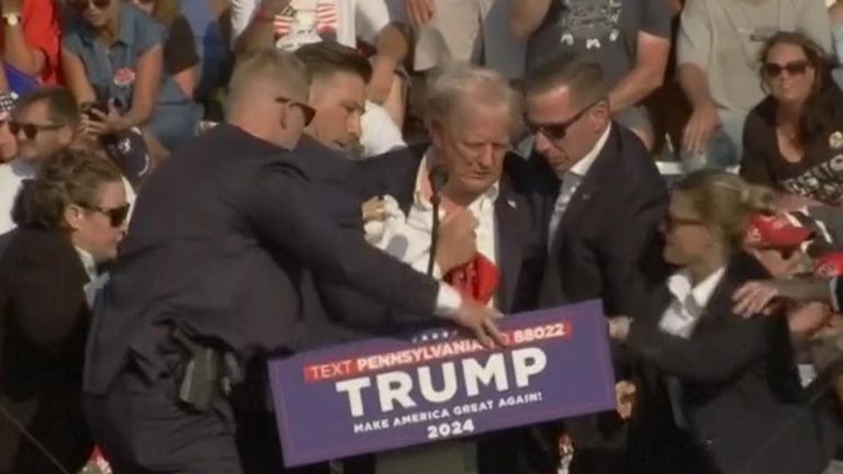 Gunshots reportedly fired at Donald Trump rally - as former president rushed off stage Skynews-trump-shots_6625763