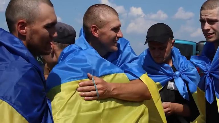 Ukrainian POWs overcome with emotion after being released in prisoner ...