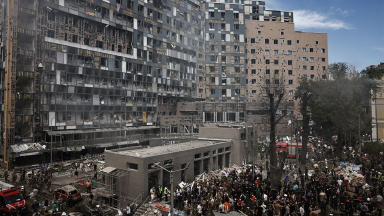 The Okhmatdyt children's hospital after the attack. Pic: Reuters