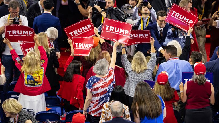 Florida delegates react after Trump was officially announced as the 2024 Republican presidential nominee. Pic: AP