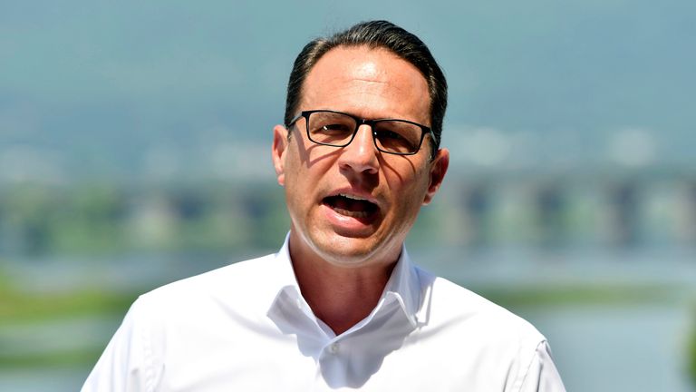 Pennsylvania Gov. Josh Shapiro speaks during a news conference overlooking the Susquehanna River from a balcony at the offices of the Susquehanna River Basin Commission, Tuesday, July 9, 2024, in Harrisburg, Pa. (AP Photo/Marc Levy)