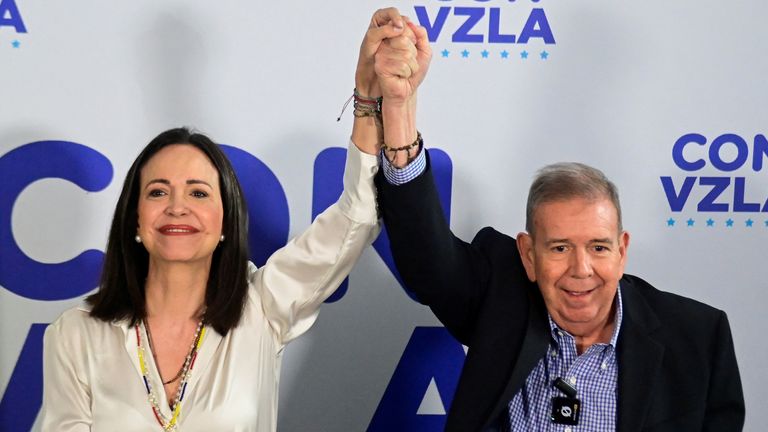 Venezuelan opposition leader Maria Corina Machado and opposition presidential candidate Edmundo Gonzalez. Pic: Reuters