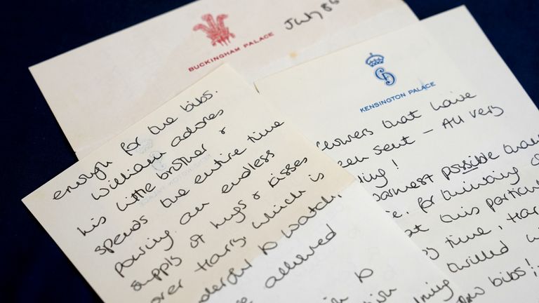 A series of handwritten letters sent by Diana, Princess of Wales, to housekeeper Violet Collison.
Pic: PA