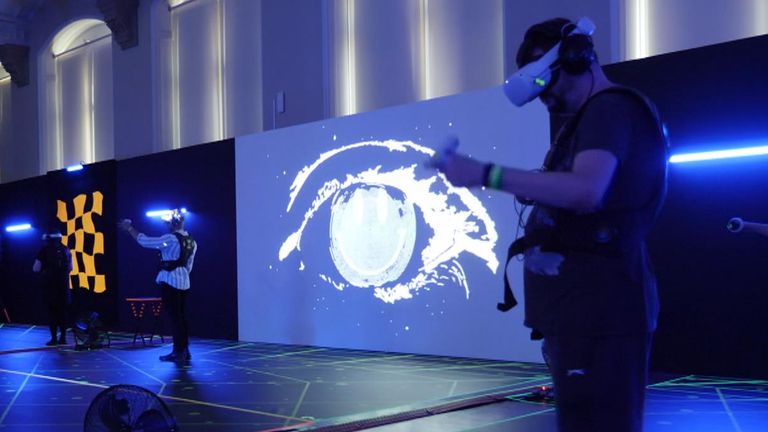 Users are provided with a VR headset and a haptic suit that allows them to feel vibrations