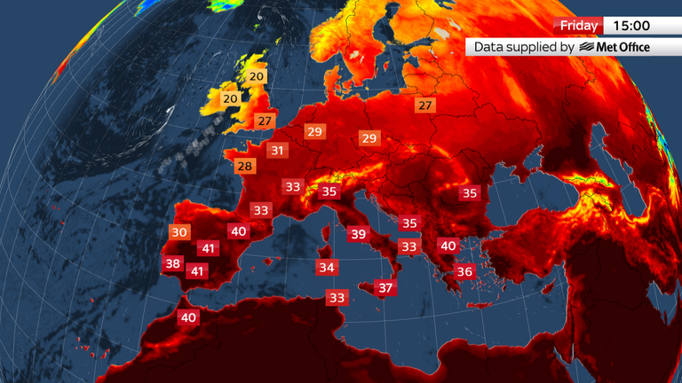 The coming heat across the UK and Europe on Friday
