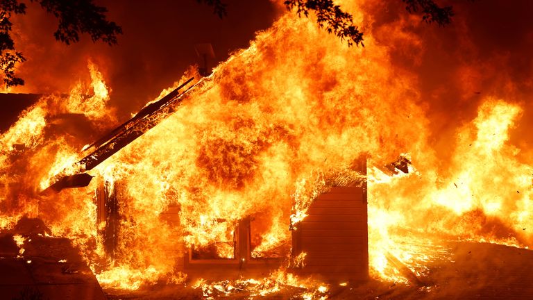 A burning house near Chico, California. Pic: Reuters