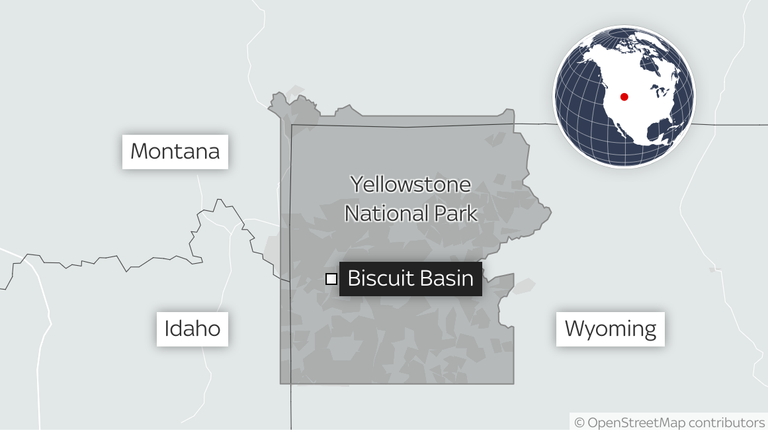 A map showing the location of Biscuit Basin on Yellowstone National Park