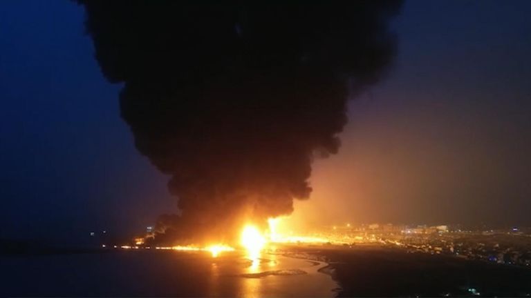 The fire following Israeli strikes on the Yemeni city of Hodeidah