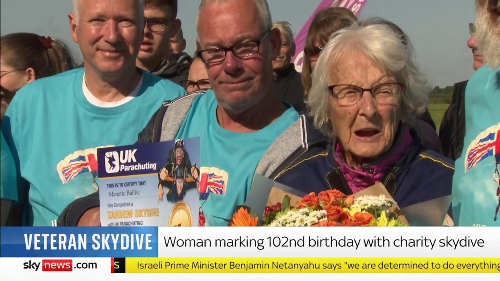 Watch 102-year-old Manette Baillie skydive for charity | UK News | Sky News