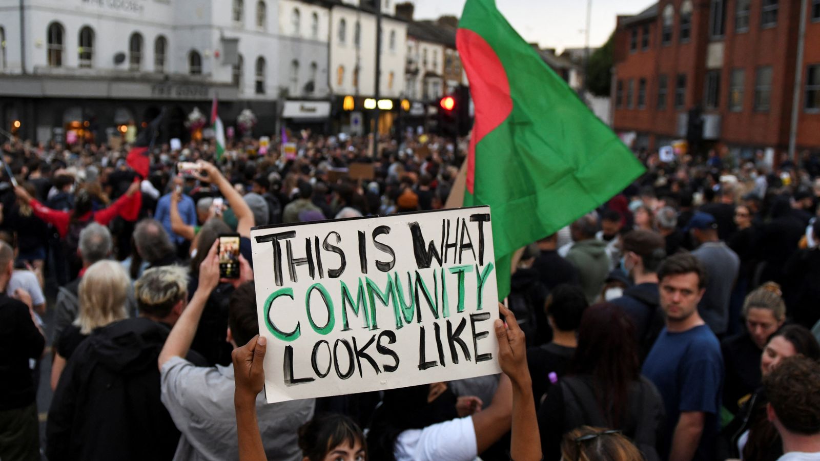 Thousands of counterprotesters take to UK streets as farright unrest