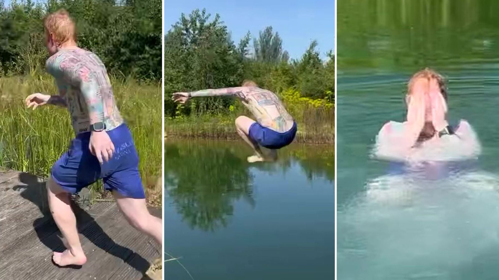 Ed Sheeran reignites swimming pool row after bombing into 'wildlife pond'